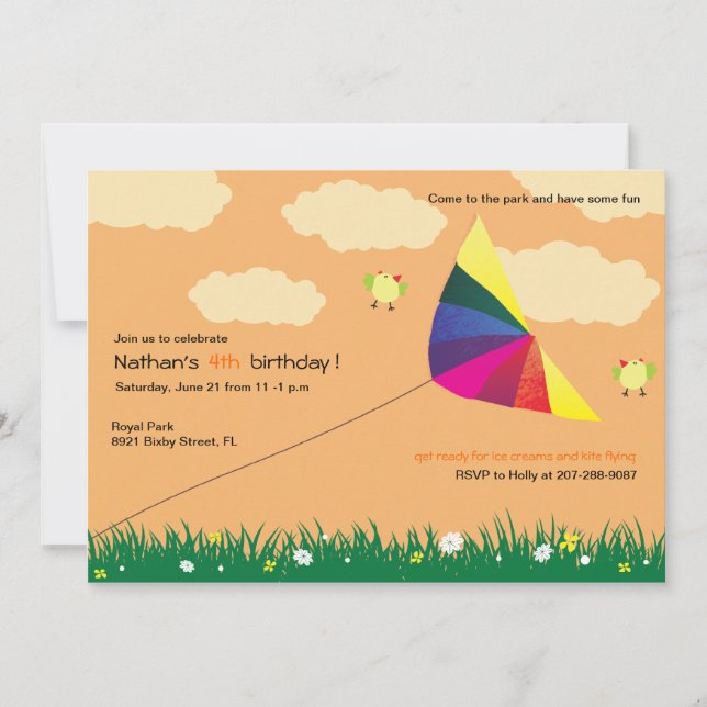 Kite Flying -Kids birthday invitations -2 (Front)