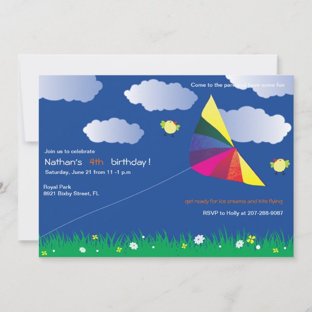 Kite Flying -Kids birthday invitations -4 (Front)