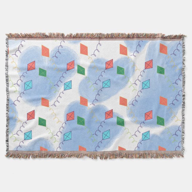 Kite Summer Doodles Pattern Throw Blanket (Front)
