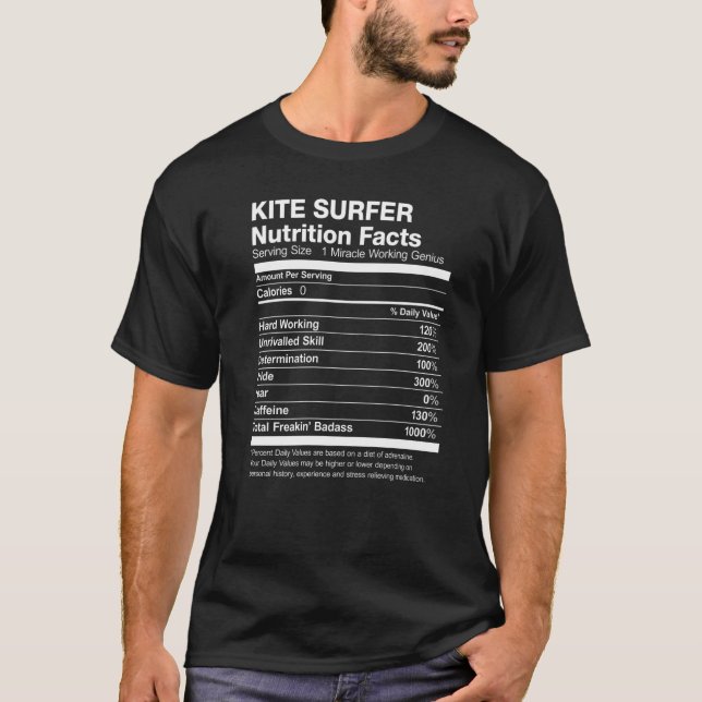 Kite Surfer Nutrition Facts Funny T-Shirt (Front)