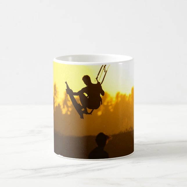 Kite Surfing at Sunset Silhouette Coffee Mug (Center)