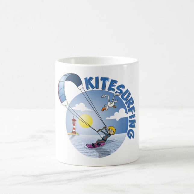 Kite surfing blue illustration  coffee mug (Center)