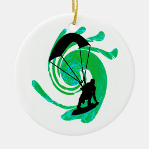 KITEBOARD ON TEAL CERAMIC TREE DECORATION