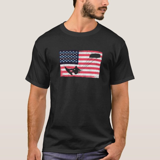 Kiteboarder American Flag Kitesurfer Kite USA Kite T-Shirt (Front)