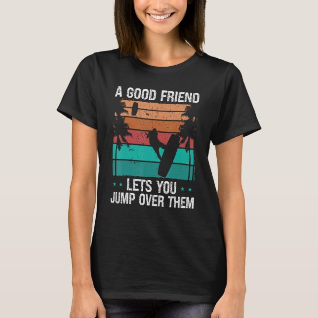 Kiteboarder jump over friend Kitesurfer Kite Kiteb T-Shirt (Front)