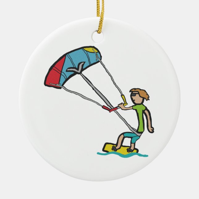 Kiteboarding Ceramic Tree Decoration (Front)