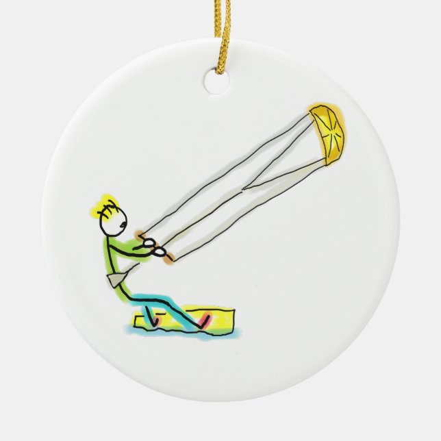 Kiteboarding Stickman Ceramic Tree Decoration (Front)