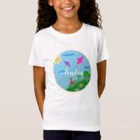 Kites and Girl Drawing Kid`s Name