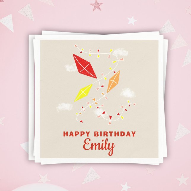 Kites Beige Kids Happy Birthday Party Napkin (Creator Uploaded)