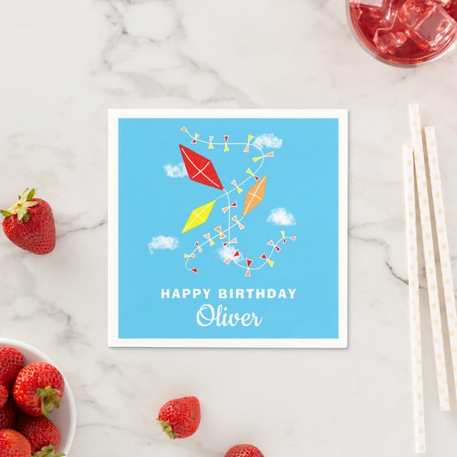 Kites Blue Sky Kids Happy Birthday Party  Napkin (Insitu)