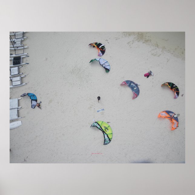 Kites from high (kitesurf kiteboard kiteboarding) poster (Front)