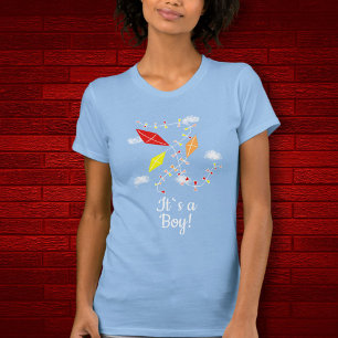 Kites in Sky Blue It`s a Boy Baby Shower T-Shirt