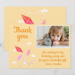 Kites in Sky Girl Photo Birthday Thank You Card