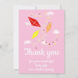 Kites in Sky Pink Baby Girl Baby Shower Thank You Card