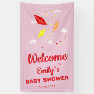 Kites in Sky Pink Girl Baby Shower Party  Banner