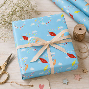 Kites in the Sky Blue Pattern Kids Wrapping Paper Sheet