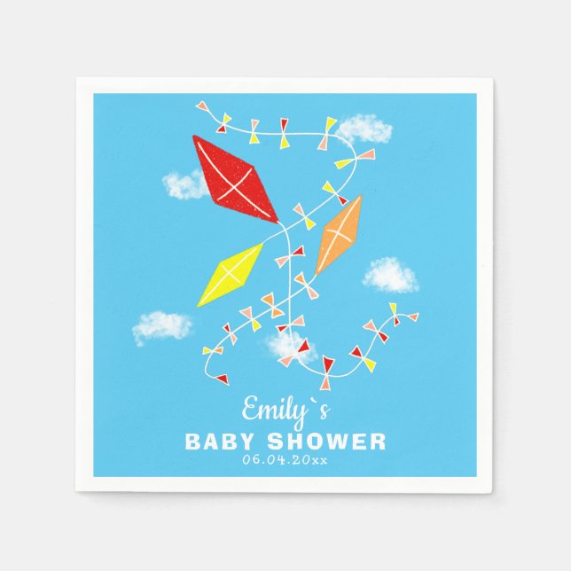 Kites in the Sky Boy Baby Shower Party Napkin (Front)