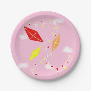 Kites in the Sky Pink Baby Girl Shower Party Paper Plate