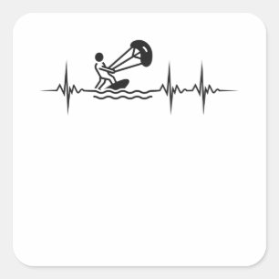 Kitesurfer Heartbeat Kitesurfing Pulse Kiting Square Sticker