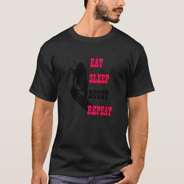 Kitesurfer Life Eat Sleep Boost Repeat Red And Bla T-Shirt (Front)
