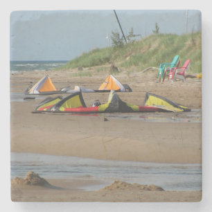 Kitesurfers by Lake Michigan Stone Coaster