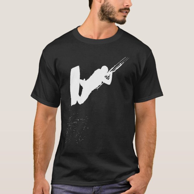 Kitesurfing Action Kite And Surf Silhouette White T-Shirt (Front)