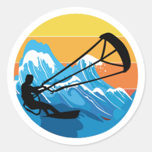 Kitesurfing Kitesurf Kiteboarding Retro Vintage Classic Round Sticker