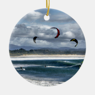 Kitesurfing on beach ceramic tree decoration