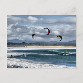 Kitesurfing on beach postcard