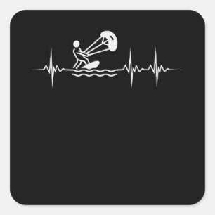 Kitesurfing Pulse Kitesurfer Heartbeat Kiting Square Sticker