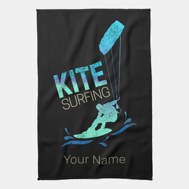 Kitesurfing Vintage Kiteboarder Kite Surfing Tea Towel (Vertical)