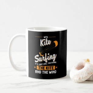 Kitesurfing with board and wind coffee mug