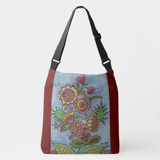Kitsa in the Flowers Ukrainian Folk Art Crossbody Bag (Front)