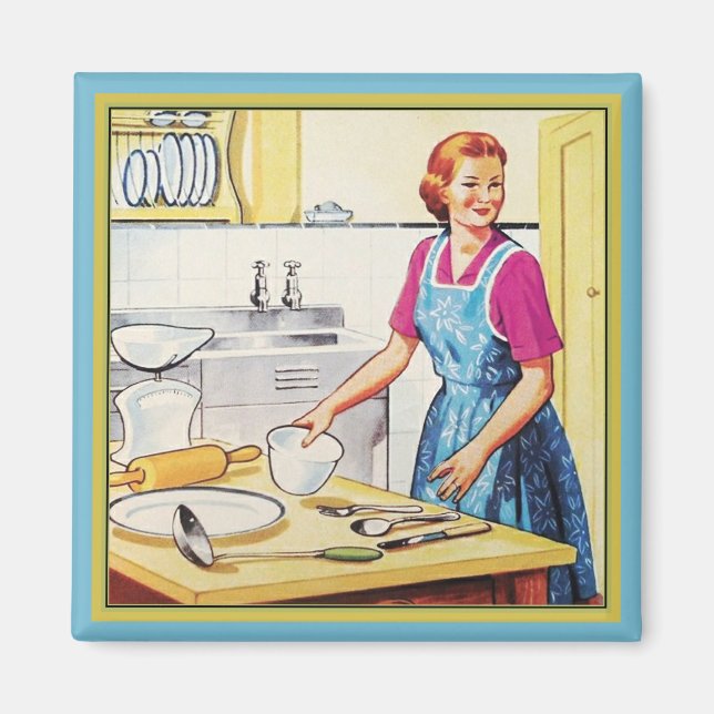 Kitsch 1950s Vintage Baking Housewife Magnet (Front)