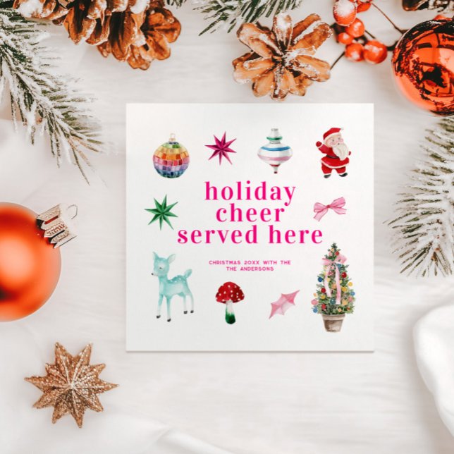 Kitsch Christmas | Holiday Cheer Served Here Napkin (Creator Uploaded)
