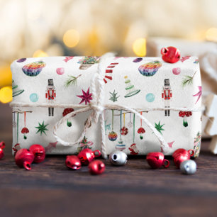 Kitsch Christmas   Retro Ornaments & Tree Pattern Wrapping Paper
