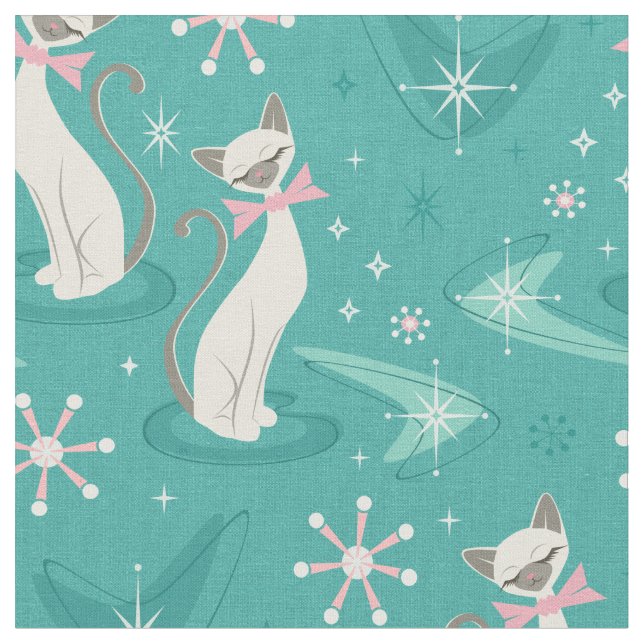 Kitsch Kitten Collectibles - Siamese Cats Fabric (Close Up)