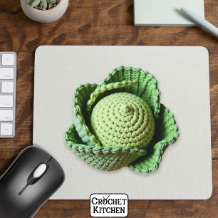 Kitsch Modern Green Granny Garden Crochet Cabbage Mouse Mat