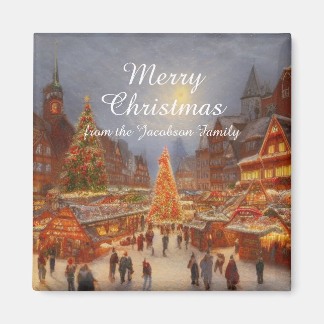 Kitsch Nostalgic German Christmas Market Greetings Magnet (Front)