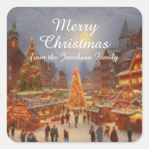 Kitsch Nostalgic German Christmas Market Greetings Square Sticker