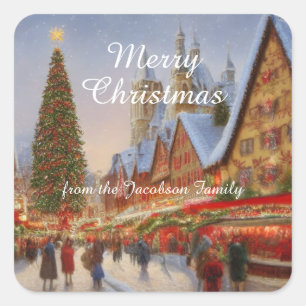 Kitsch Nostalgic German Christmas Market Greetings Square Sticker