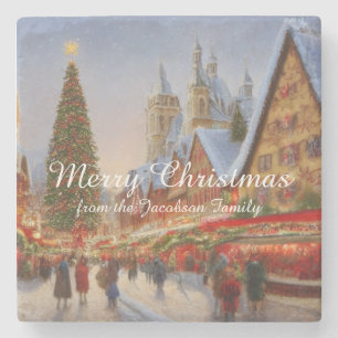 Kitsch Nostalgic German Market Merry Christmas Stone Coaster