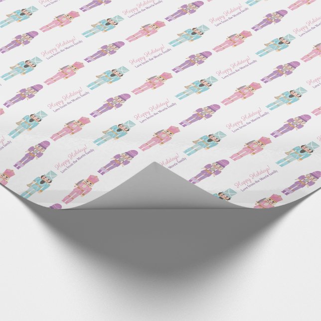 Kitsch Nutcracker Wooden Soldiers Happy Holidays Wrapping Paper (Corner)