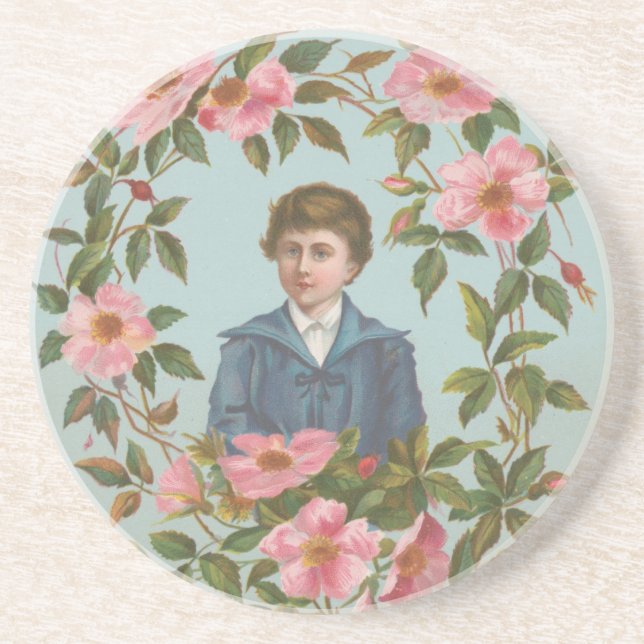 Kitschy Antique German Valentine's Card, 1884 Coaster (Front)