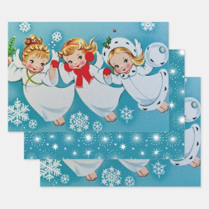 Kitschy Christmas Retro Angels Wrapping Paper Sheet
