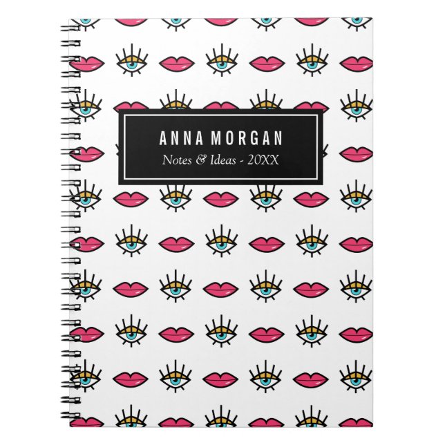 Kitschy Eyes & Lips Custom Name Notebook (Front)