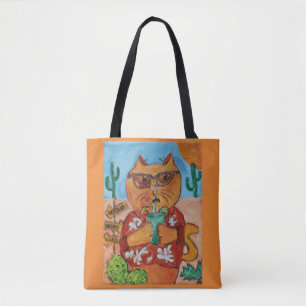 Kitschy Fun Travel Life Tourist Cat Folk Art Tote Bag