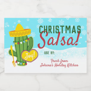 Kitschy kitchen homemade salsa cactus Christmas Food Label