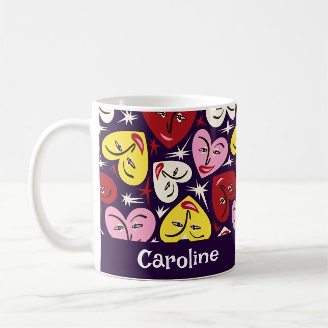 Kitschy Kitchen Retro 1950's Hearts Custom Name  Coffee Mug (Left)