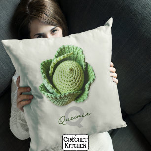 Kitschy Modern Granny Garden Crochet Cabbage Name Cushion